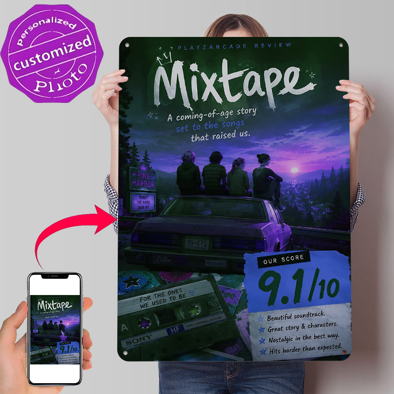Review Home Decor - Mixtape Game Review 3D-Textur-Poster, individuelles Vintage-Metallblechschild
