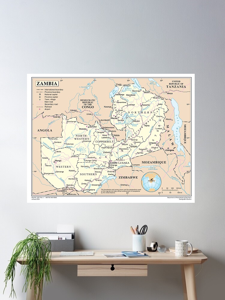 Home Decor Zambia - Sambia-Karte, Kunstdruck auf Leinwand, Wohnzimmer, Wanddekoration