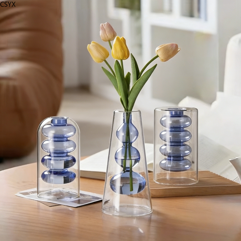 Glass Vase Nordic - Kreative Nordische Bunte Doppelschichtige Glasvase Transparente