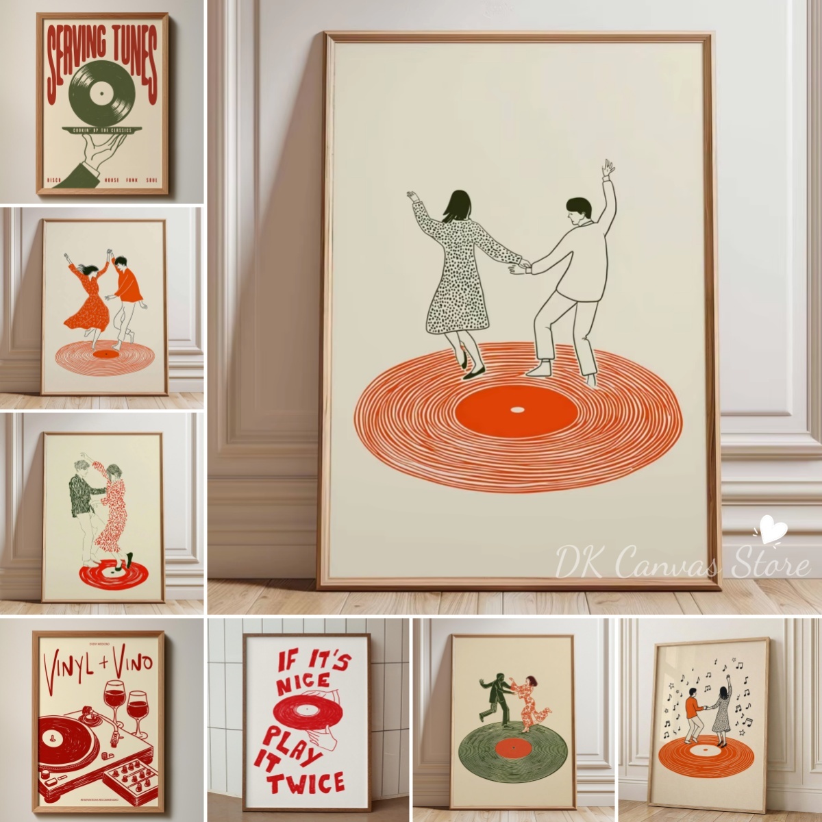 Home Decor Aesthetic Pinterest - Retro-Plattenspieler, tanzendes Paar, Leinwanddruck, Poster, moderne