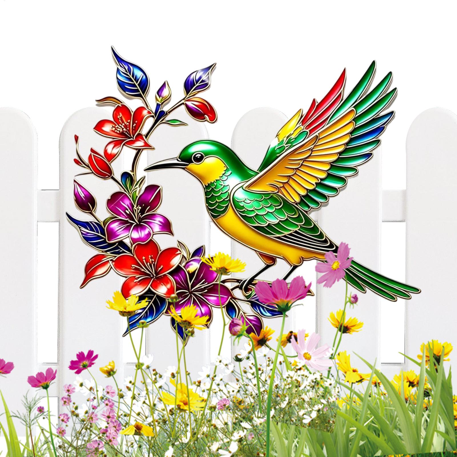 Home Decor Outside - Kolibri-Muster Metall-Wandkunst, farbenfrohes Ornament, Haus- und