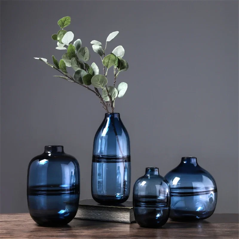 Glass Vase Nordic - Minimalist ische blaue schwarze Glasvase nach