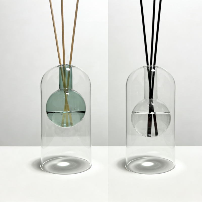 Glass Vase Nordic - Nordische U-förmige Doppelwand-Glasdiffusorflasche, leere Reed-Duftflasche, Hydroponik-Blumenvase,