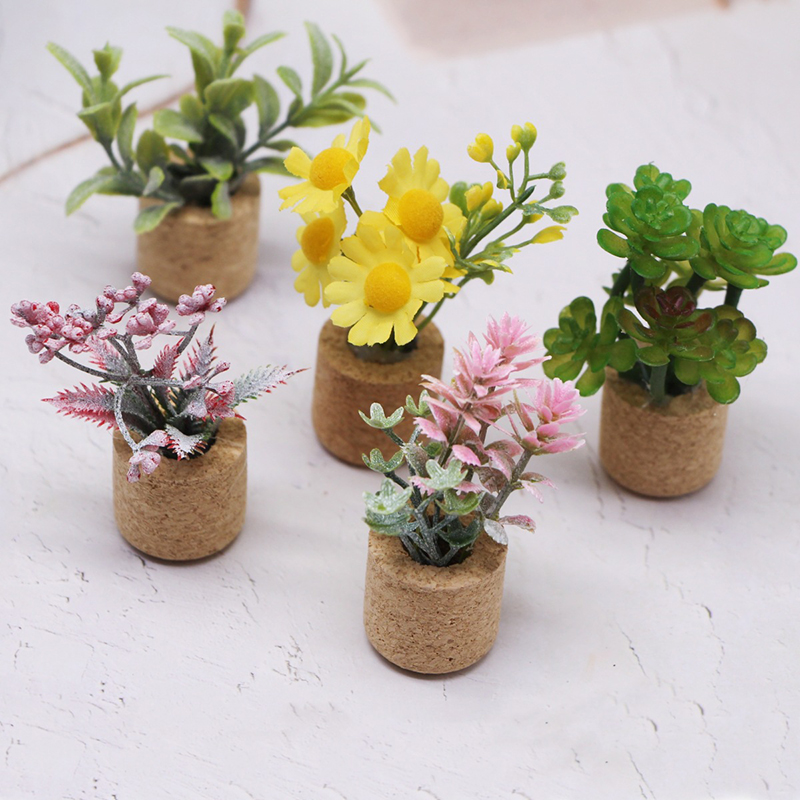 Home Decor Simulator - 1:12 Puppenhaus-Simulationsblumen: Topfpflanzen-Modell, Miniatur-Grünpflanzen für Puppenhäuser,