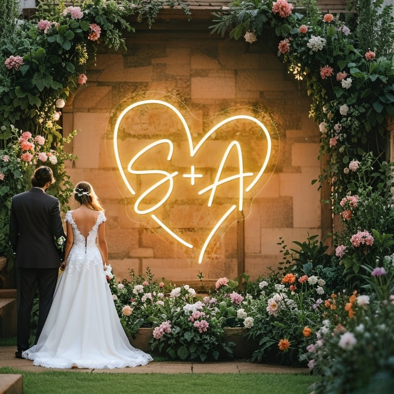 Home Decor Inspo - Benutzerdefinierte Initialen Herz LED Neon Schild,