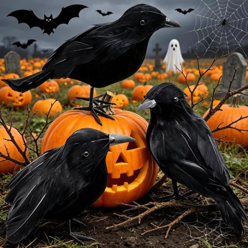Home Decor Inspo - 1 Stück Schwarze Krähe Halloween-Dekoration Realistische