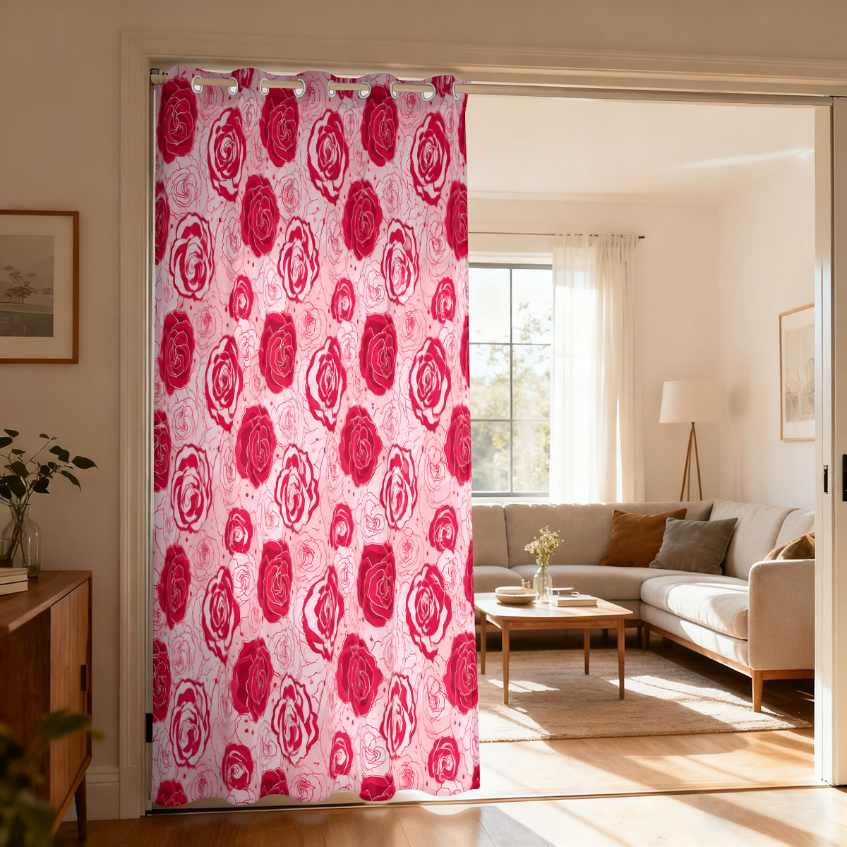 Home Decor Curtains - 1 Stück hellgrüner Vorhang mit rosa