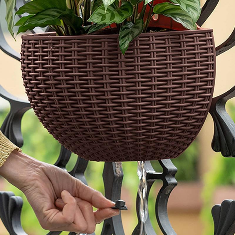 Rattan Plant Basket - Halbrunder Blumentopf zur Wandmontage, kein Stanzen,
