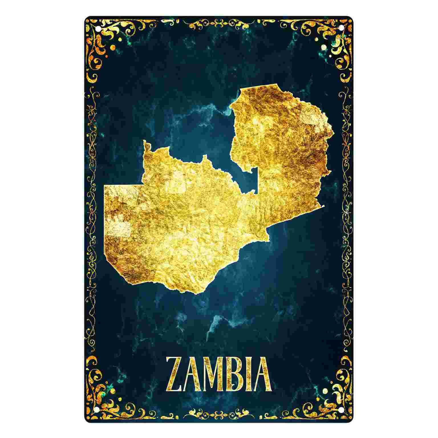 Home Decor Zambia - 2D FLAT 1 Stück Sambia Goldfolien-Karte,