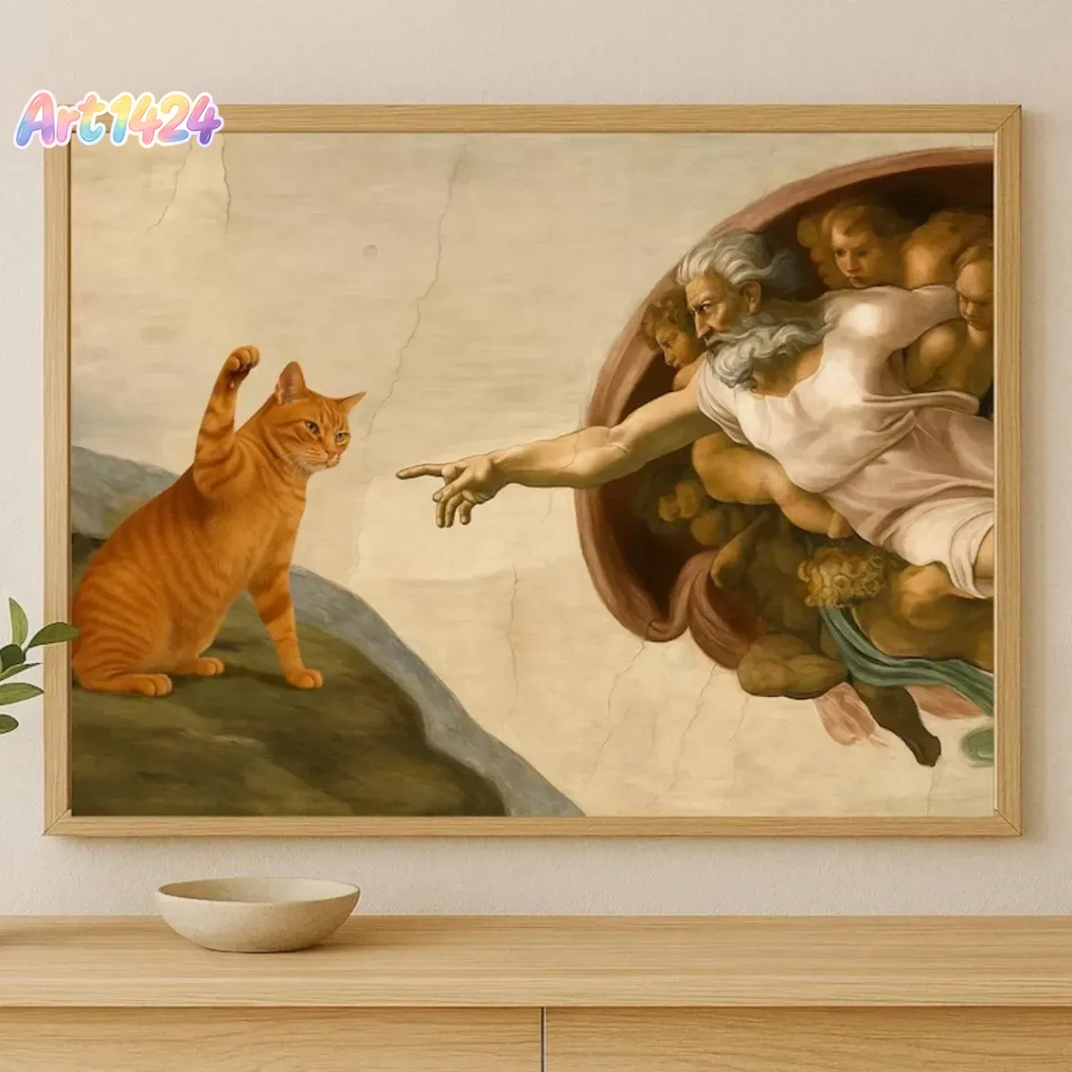 Home Decor Orange - Fantasievolle 'Schöpfung Adams' mit Orangefarbener Katze