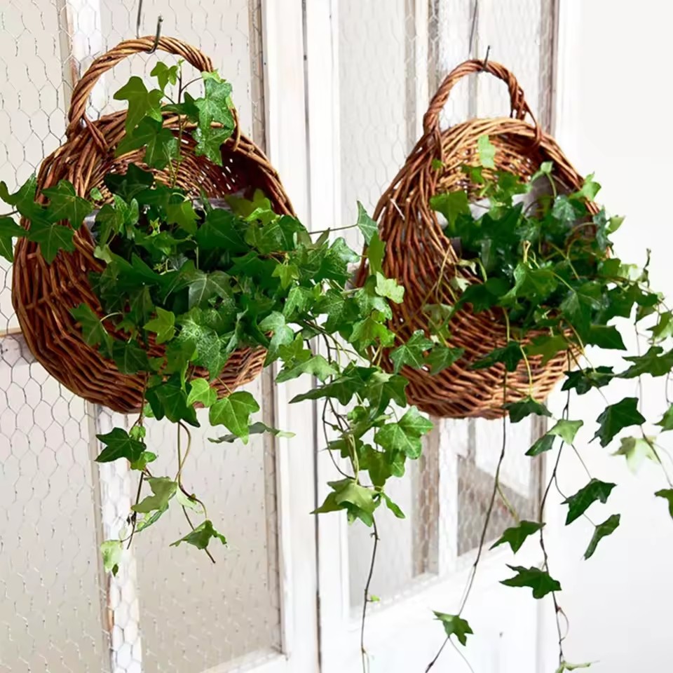 Rattan Plant Basket - Handgefertigter Blumentopf aus Korbgeflecht, Rattan, Wandbehang,