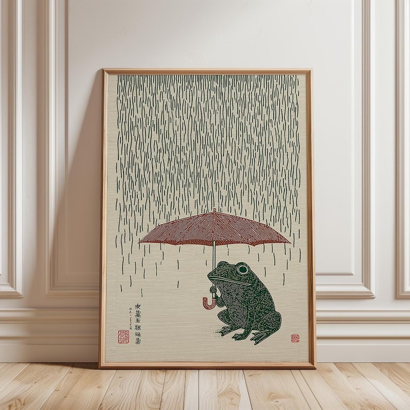 Home Decor Aesthetic Pinterest - Japanischer Frosch mit Regenschirm Poster, Kunstdruck,