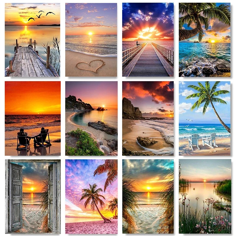 Home Decor Free Images - Strand-Sonnenuntergang-Urlaub, rahmenloses Leinwandgemälde, dekorativer Kunstdruck, Poster,
