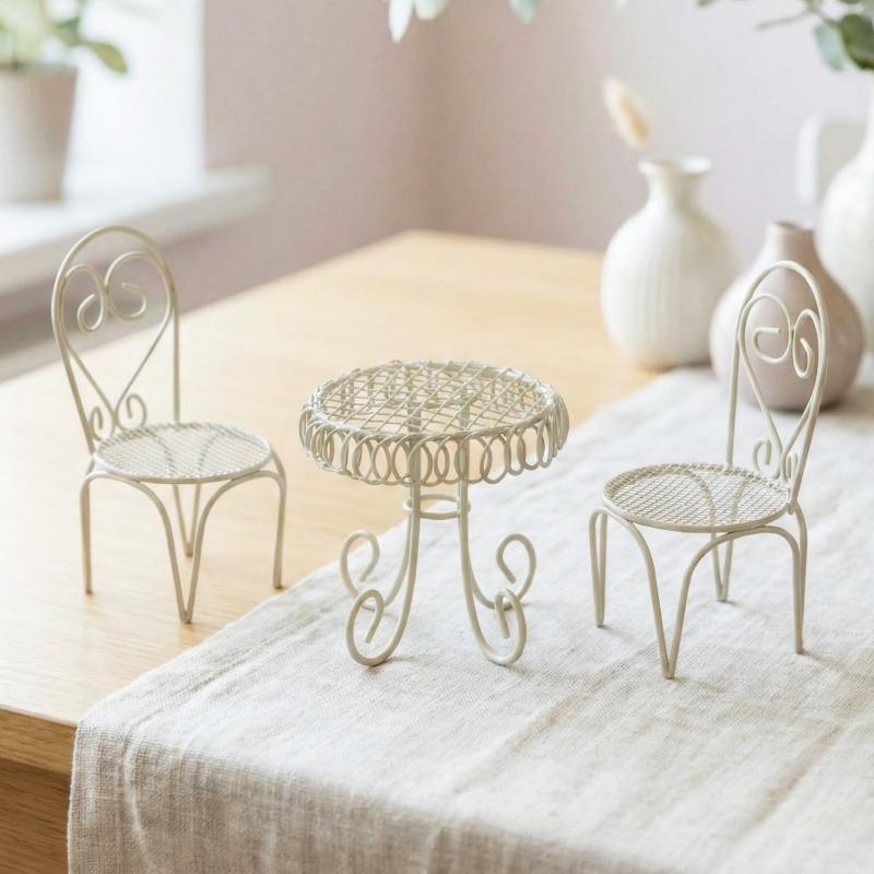 Home Decor Mod - 1/3-teiliges Puppenhaus-Garten-Display-Ornament, Requisiten-Zubehör, Miniatur-Tisch-Stuhl-Modell, winzige Heimdekoration,
