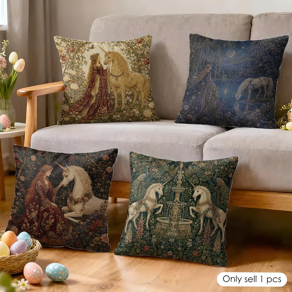 Home Decor Aesthetic - Einhorn-Wald-Romanzen-Kissenbezug, Weicher Kurzplüsch-Kissenbezug, Glatte, Gemütliche Textur,