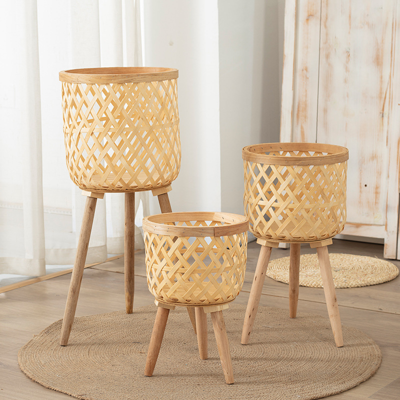Rattan Plant Basket - Bambus-Blumentopf, Pflanzenhalterung aus Holz, Korbgeflecht, Rattan,