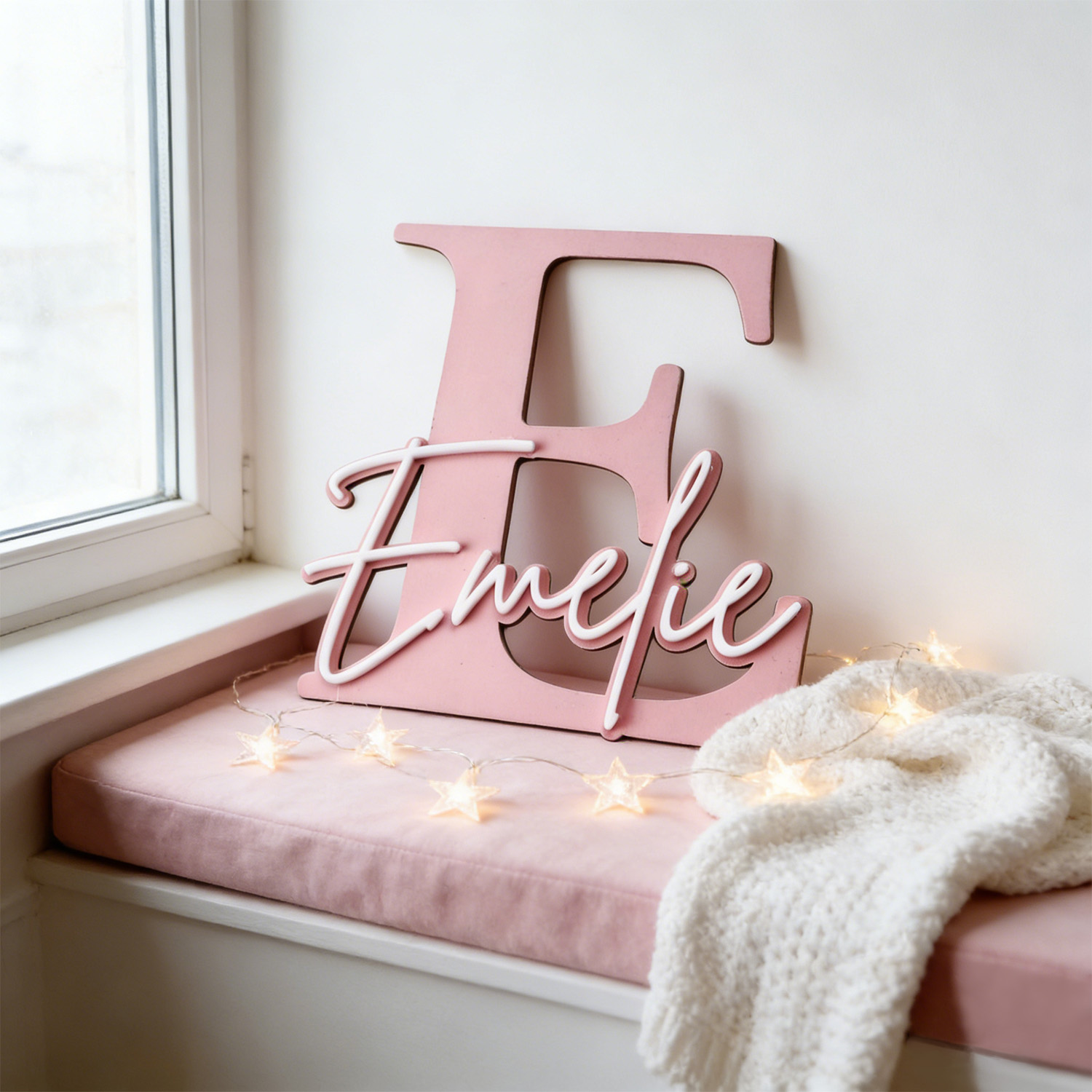 Home Decor Inspo - 1 Stück Doppelschichtige Holz-Namensschild-Dekoration, Anpassbarer Inhalt,