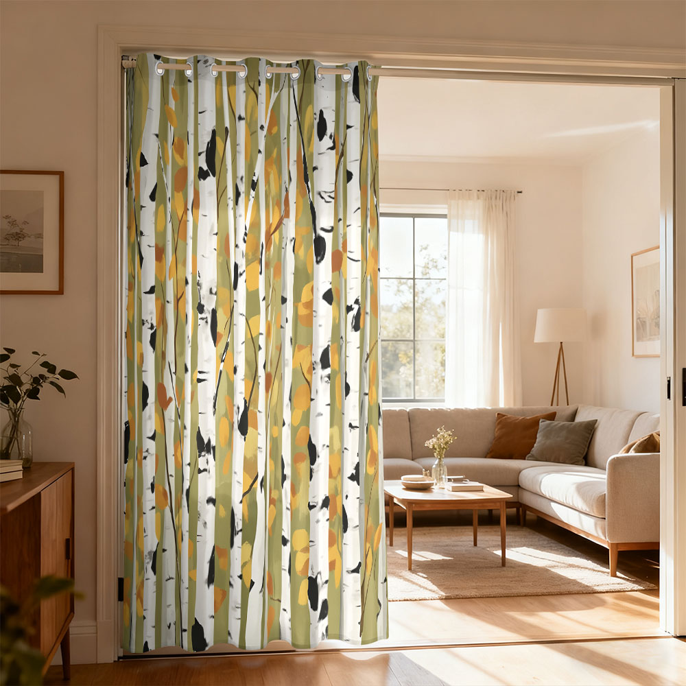 Home Decor Curtains - 1 Stück Vorhang mit Herbst-Birkenwald-Print, Einzelschlaufen-Vorhang