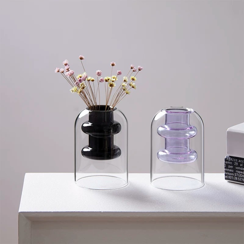 Glass Vase Nordic - Nordische Doppelschichtige Hochborosilikat-Glasvase Luxuriöse Klare Hydrokultur-Blumenvase
