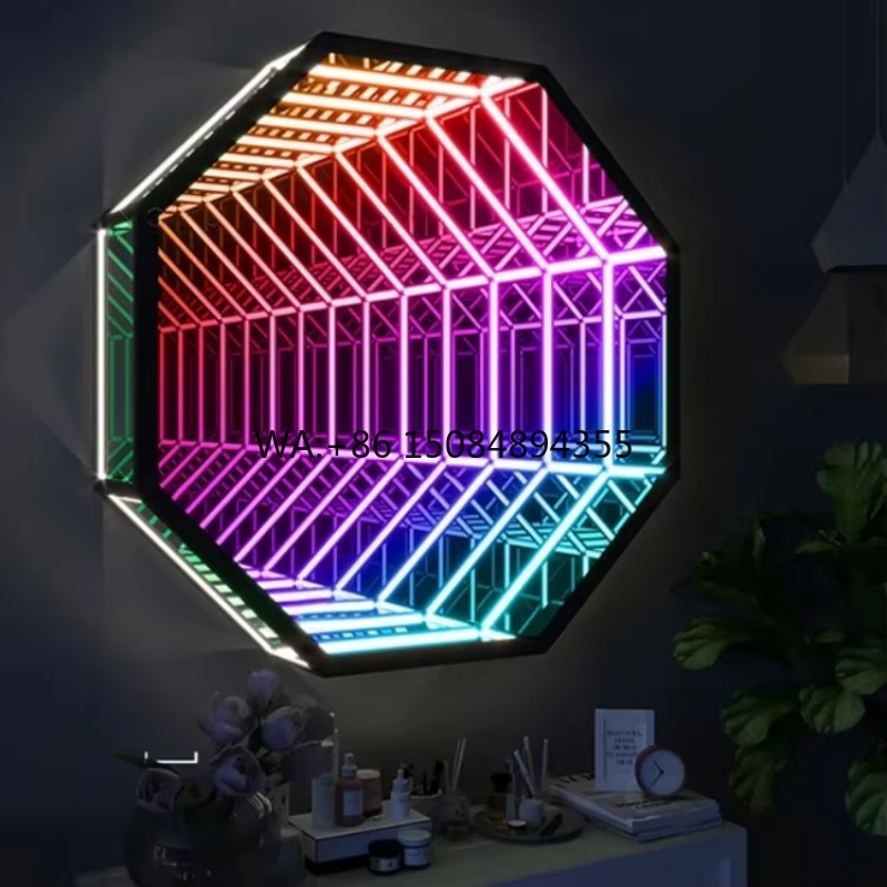 Home Decor Mirror - Achteckiger 3D-Infinity-Spiegel-Lichttunnel, LED-Magischer Lichtportal für Beeindruckende