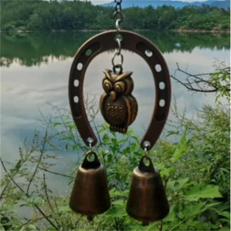 Boho Wind Chimes - Glücksbringer-Hufeisen-Windspiel mit Eule und Schmetterling, Hängekette