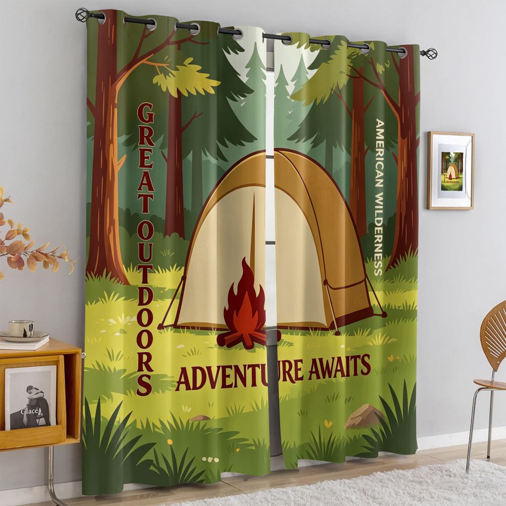 Camping-Szenen-Druckvorhänge,  – Home Decor Curtains Bewertung und Preis