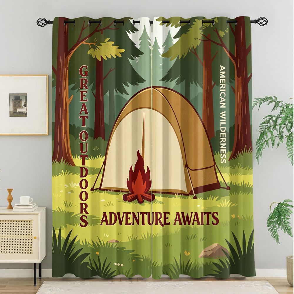 Camping-Szenen-Druckvorhänge,  – Home Decor Curtains Bewertung und Preis