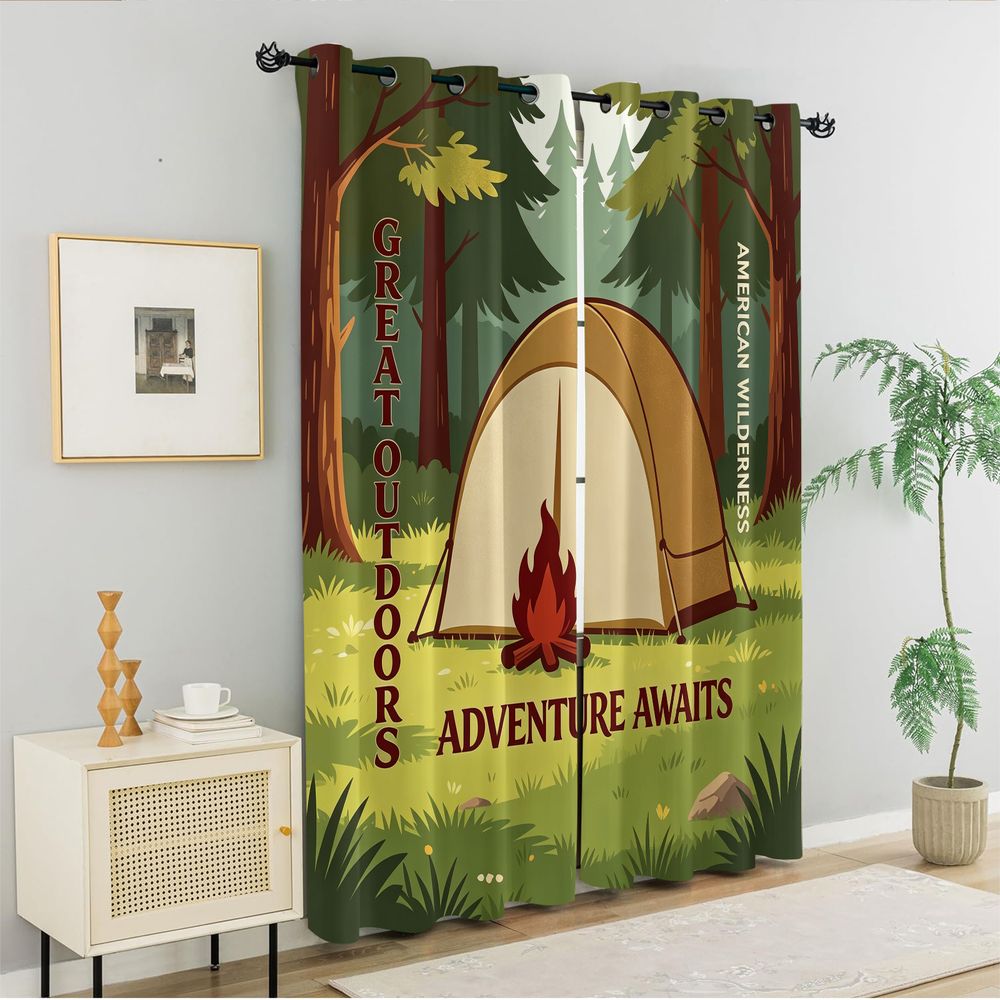 Camping-Szenen-Druckvorhänge,  – Home Decor Curtains Bewertung und Preis
